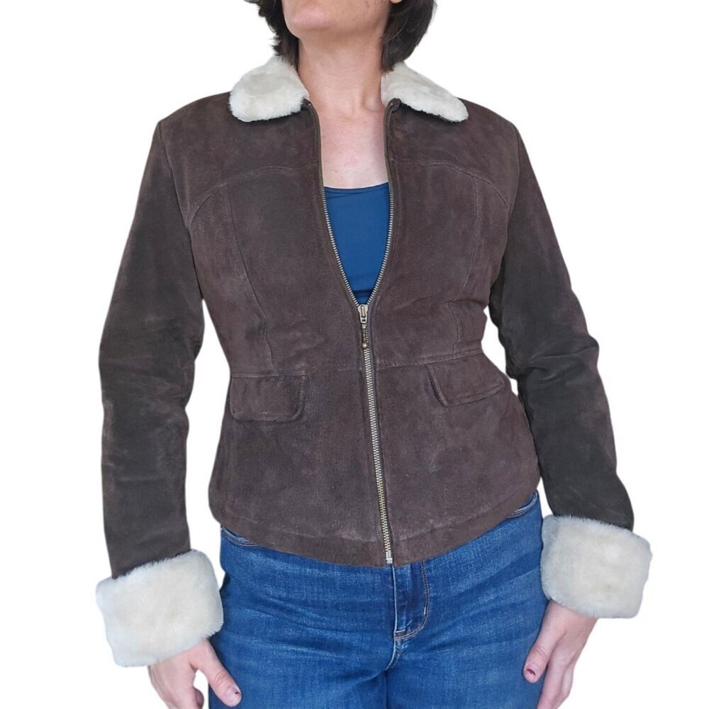 Maxima Wilson's Leather y2k Vintage Brown Suede Shearling jacket Women's Size M